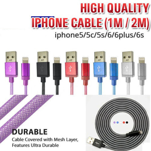 (Red,2)Black Braided Lighting Usb Charge Cable Sync Cord Ios For 1