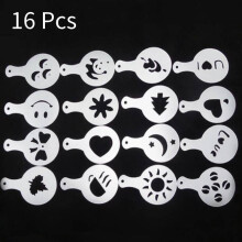 Coffee Latte Art Stencil Templates 16 Patterns Set Plastic Tools Gift Beginner