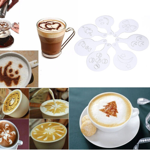Coffee Latte Art Stencil Templates 16 Patterns Set Plastic Tools Gift Beginner 1