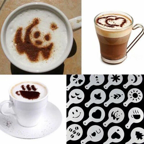 Coffee Latte Art Stencil Templates 16 Patterns Set Plastic Tools Gift Beginner 2