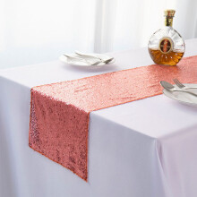 (Rose Gold-30*275CM)12"x108" Glitter Sequin Table Runners Cover Sparkly Christmas Party Wedding