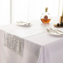 (Silver-30*275CM)12"x108" Glitter Sequin Table Runners Cover Sparkly Christmas Party Wedding