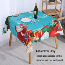 (Blue,140*140cm)Christmas Table Cloths Rectangular Printing Tablecloth Home Party Ornament Table