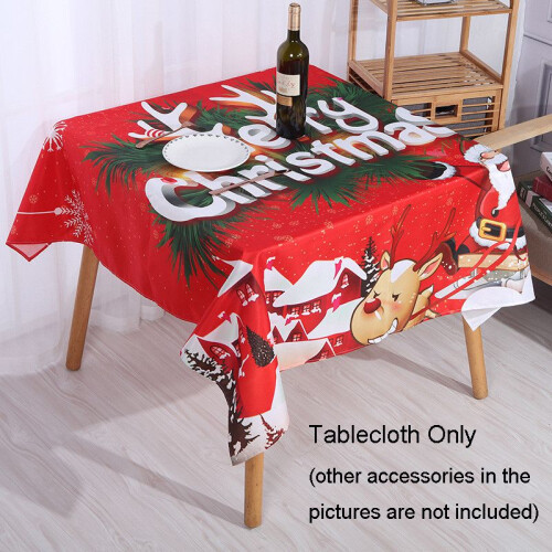 (Deer,140*100cm)Christmas Table Cloths Rectangular Printing Tablecloth Home Party Ornament Table