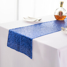 (Blue-30*275CM)12"x108" Glitter Sequin Table Runners Cover Sparkly Christmas Party Wedding