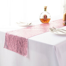 (Pink-30*275CM)12"x108" Glitter Sequin Table Runners Cover Sparkly Christmas Party Wedding