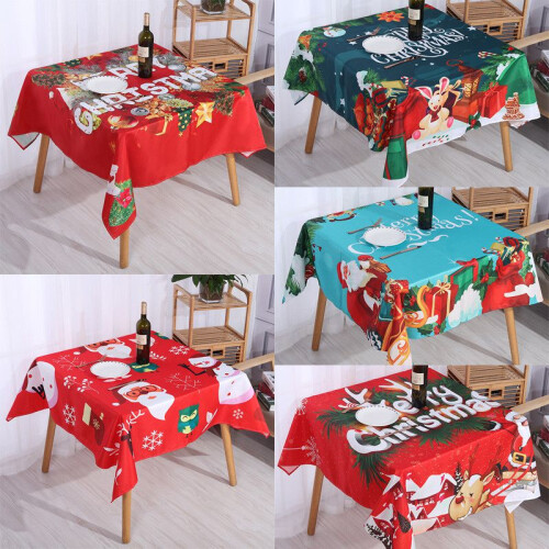 (Dark Blue,220*140cm)Christmas Table Cloths Rectangular Printing Tablecloth Home Party Ornament Table 2