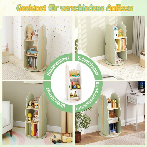 Children's Rotating Bookshelf, 3-Tier, 5 Open Shelves, Green 1