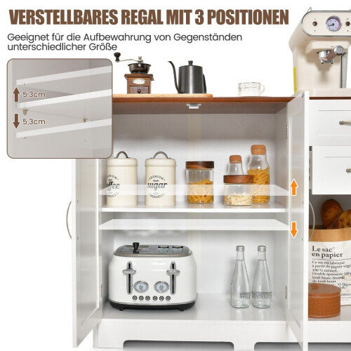 Sideboard with worktop & doors & drawers & adjustable shelves kitchen cabinet white 2