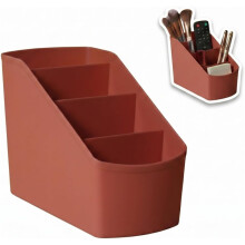 4-Laags Bureau Organizer met Vakken, Afstandsbediening en Make-up Borstelhouder, Compacte Opbergbak Rood