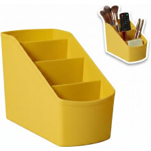 4-Laags Bureau Organizer met Vakken, Afstandsbediening en Make-up Borstelhouder, Compacte Opbergbak Geel