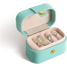 Mini Reissieradendoosje met 5 Ringvakjes, Draagbare Kunstleren Organizer voor Ringen en Oorbellen Blauw