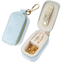 Mini Fluwelen Reissieradendoosje met Ringhouder, Compacte Sieradenorganizer voor Oorbellen en Kettingen Blauw