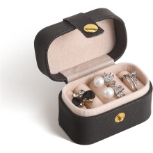 Mini Reissieradendoosje met 5 Vakjes, Draagbare Kunstleren Sieradenbox voor Ringen en Oorbellen Zwart
