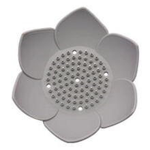 Lotus siliconen zeepbakje met automatisch afvoersysteem, bloemvormig zeepbakje voor douche, badkamer, gootsteen, aanrecht en badkuip (grijs)