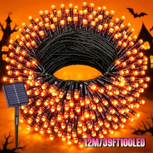 (Orange, 12M) Halloween LED Solar Fairy Light, Purple Orange/Purple/Orange, IP54. Outdoor Solar Courtyard Decoration, Garden, Party,
