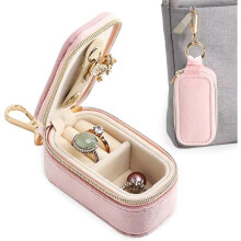 Mini Fluwelen Reissieradendoosje met Ringhouder, Compacte Sieradenorganizer voor Oorbellen en Kettingen Roze