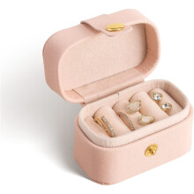 Mini Reissieradendoosje met 5 Vakjes, Draagbare Kunstleren Organizer voor Ringen en Oorbellen Roze