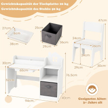 Kinderbureau en -stoelset met planken en lade, wit