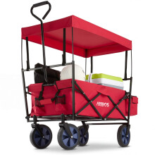 AREBOS Foldable Cart with Roof | Transport Cart | 2X Net Pockets and 1x Outside Pocket | Solid Tires (Red)