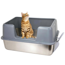 50L Extra Large Stainless Steel Big Cat Litter Box w/ Lid High Sided Metal Tray