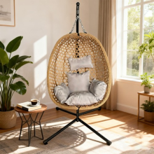 Garden Patio Swing Hanging Egg Chair Hammock With Stand Cushion Rattan Foldable