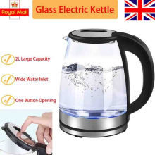 Electric Kettle 2L Glass 1800W Fast Boil Blue LED Illuminated Light 360 Swivel