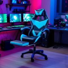 Ergonomic Gaming Chair with Footrest Adjustable Office Computer Desk+Headrest