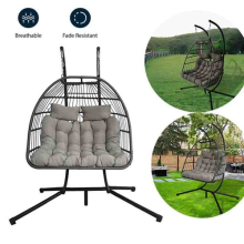 Double Seats Foldable Rattan Swing Chair Hammock with Stand Hanging Garden Patio
