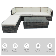 5Seater Rattan Garden Outdoor Furniture Corner Sofa Set Patio Black Grey L-Shape