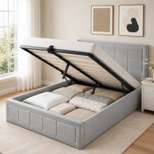 4ft6 Double Fabric Upholstered Bed Frame Storage Under-Bed Drawer & Slatted Base