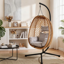 Hanging Rattan Garden Swing Egg Chair Hammock With Cushion Patio Indoor Outdoor
