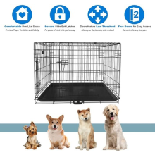 30inch Dog Crate Puppy Cage Folding 2 Door Crate with Removable Tray Metal Train