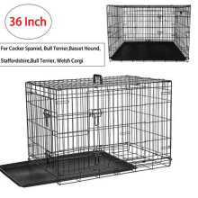 Cardys Dog Crate Puppy Pet Metal Cage with 2Door Easy Clean Plastic Tray Folding