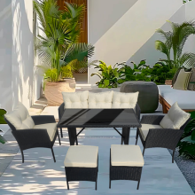 7-Seater Corner Rattan Sofa Set Garden Patio Lounge Furniture with Table&Cushion