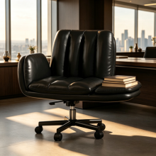 Modern Swivel Chair Soft Flip-Up Armrests PU Leather Chair for Home Room Office