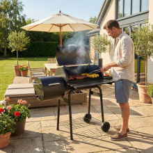 Portable Charcoal Offset Smoker BBQ Grill w/、Wheel Thermometer Outdoor Barbecue