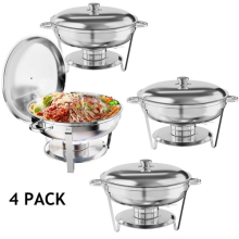 4 Packs 5L Stainless Steel Round Chafer Chafing Dish Set Bain Marie Food Warmer