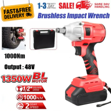 1/2" 1000Nm Cordless Electric Impact Wrench Drill Gun Ratchet Driver two Battery
