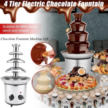 4 Tier Electric Chocolate Fondue Fountain Machine For Party Stainless Steel Gift