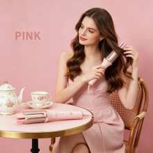 Hair Curler Automatic Rotating Long Barrel Curling Wand for Long Hair Pink