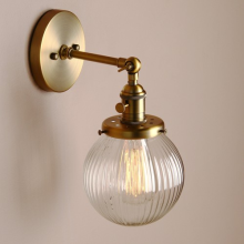 Vintage Industrial Wall Lamp Sconce Round Ribbed Glass Shade Light w Switch