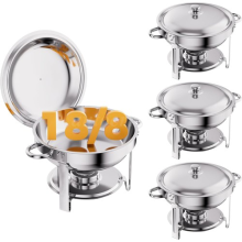 4PK Round Chafing Dish Buffet Set Stainless Steel Banquets Catering Food Warmer