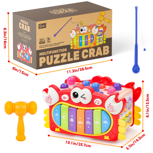 deAO Toys Crab Baby Activity Cube with Music Lights Shape Sorter & Educational Games Interactive Learning Toy 1