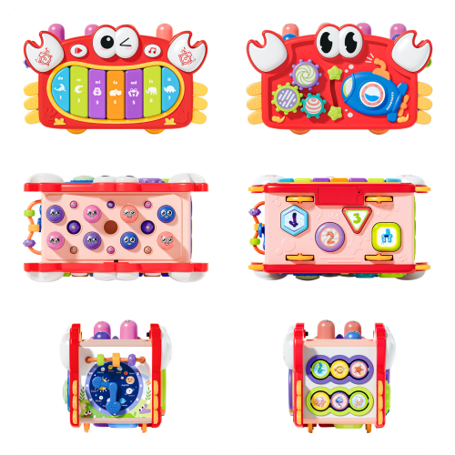 deAO Toys Crab Baby Activity Cube with Music Lights Shape Sorter & Educational Games Interactive Learning Toy 2