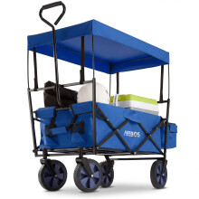 AREBOS Foldable Cart with Roof | Transport Cart | 2X Net Pockets and 1x Outside Pocket | Solid Tires | Blue