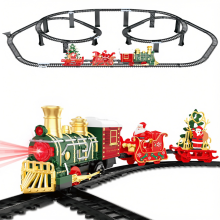 Christmas Train Playset with Track Music & Lights Festive Electric Locomotive Toy with Santa & Tree Carriages