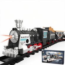 Electric Steam Train Playset with Track, Lights, Music & Smoke Classic Railway Locomotive Toy