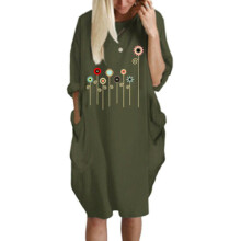 (Green,2XL)Women Dress Pullover Ladies Baggy Loose Short Sleeve Pocket Print Dress Casual