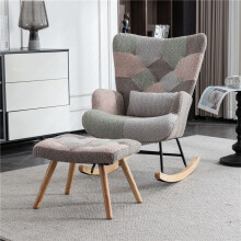 (Blue) Fabric Rocking Chair with Wood Legs & Ottoman